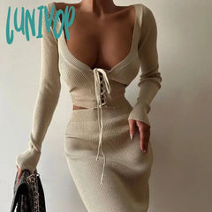 Lunivop Off Shoulder Fashion Sexy Bandage Top And Skirt Co-Ords Sets Elegant Outfits Knitted