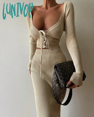 Lunivop Off Shoulder Fashion Sexy Bandage Top And Skirt Co-Ords Sets Elegant Outfits Knitted