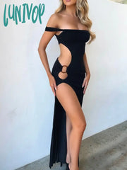 Lunivop Off Shoulder High Rise Split Maxi Dress Party Club Outfits For Women Sleeveless Elegant