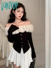 Lunivop Off Shoulder Lace T Shirts Women Korean Fashion Fairycore Elegant Style Crop Tops Sexy