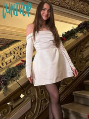 Lunivop Off Shoulder Sexy Evening Dresses For Women Solid High Waist A-Line Dress 2024 Holiday