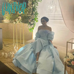 Lunivop Off The Shoulder Prom Party Gowns Pleats Strapless Evening Dress With Feathers Sexy Mermaid