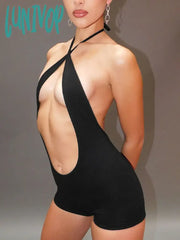 Lunivop One Piece Jumpsuit Sexy Hollow Halter Backless Romper Black Festival Wear Summer Outfit