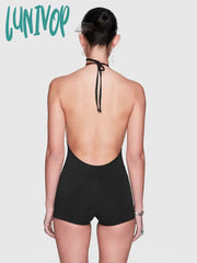 Lunivop One Piece Jumpsuit Sexy Hollow Halter Backless Romper Black Festival Wear Summer Outfit
