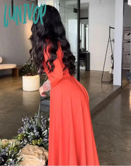 Lunivop One Shoulder Beaded Pearls Evening Dress With Long Sleeve Sexy Tea-Length Mermaid Party