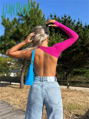 Lunivop One-Shoulder Sexy Bodysuit Lingerie See-Through Sheer Body Tops Women New Daimonds Nude