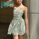 Lunivop One-Shoulder Slim Strapless Print Dress For Women High Waisted Sleeveless Backless Fashion