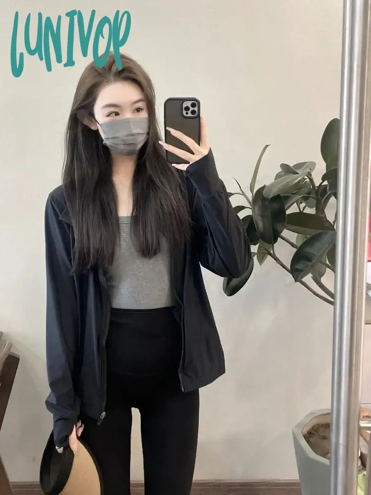 Lunivop Outdoor Sun Protection Y2K Aesthetic Solid Jackets Women Korean Thin Simple Hooded Coat