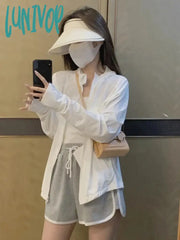 Lunivop Outdoor Sun Protection Y2K Aesthetic Solid Jackets Women Korean Thin Simple Hooded Coat