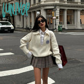 outfit inspo Style 2024 Autumn New Women's Solid Color Loose Long-Sleeved Sweater Fashion High Waist Pleated Skirt
