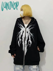 Lunivop Oversize Full Zip Graphic Hoodies Women Grunge Streetwear Black Up Hooded Sweatshirts Men