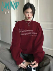 Lunivop Oversize Red Graphic Sweatshirts Women Streetwear Aesthetic Eye Print Pullover Grunge Punk
