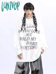 Lunivop Oversize Y2K Streetwear Hoodies Women Harajuku Fashion Letter Print Hooded Sweatshirts