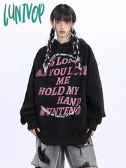 Lunivop Oversize Y2K Streetwear Hoodies Women Harajuku Fashion Letter Print Hooded Sweatshirts
