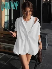 Lunivop Oversized Shirts Dress Women 2024 New Fashion Baggy Turn Collar Cover-Up Femme Casual Loose