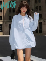Lunivop Oversized Shirts Dress Women 2024 New Fashion Baggy Turn Collar Cover-Up Femme Casual Loose