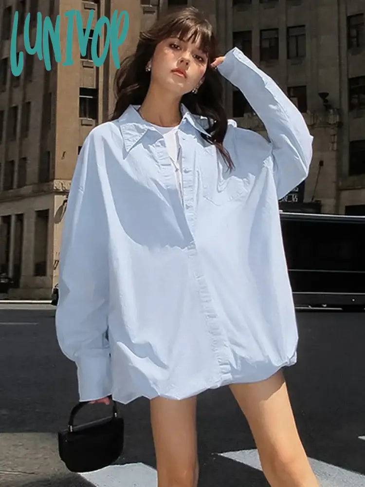 Lunivop Oversized Shirts Dress Women 2024 New Fashion Baggy Turn Collar Cover-Up Femme Casual Loose