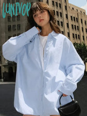 Lunivop Oversized Shirts Dress Women 2024 New Fashion Baggy Turn Collar Cover-Up Femme Casual Loose