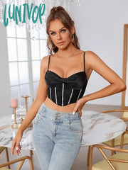 Lunivop Padded Top Summer Corset Crystal Women Tops Double Layer Pink Sexy Mesh Outfits Girl Party