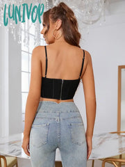 Lunivop Padded Top Summer Corset Crystal Women Tops Double Layer Pink Sexy Mesh Outfits Girl Party