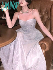 Lunivop Party Strap Dress Summer Sleeveless Beach Style One Piece Korean Fashion Elegant Midi Women