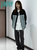 Lunivop Patchwork Contrast Color Jeans Pocket Coat Preppy All Match Y2K Aesthetic Women Chaquetas
