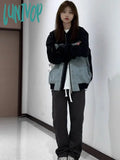 Lunivop Patchwork Contrast Color Jeans Pocket Coat Preppy All Match Y2K Aesthetic Women Chaquetas