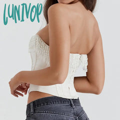 Lunivop Pearl Tassel Sexy Slim Corset Women 2024 New Strapless Backless Irregular Cropped Tops