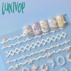 Lunivop Pink Blue Cute Little Flowers Love Heart 5D Embossed Reliefs Self Adhesive Nail Art