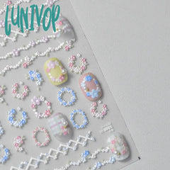 Lunivop Pink Blue Cute Little Flowers Love Heart 5D Embossed Reliefs Self Adhesive Nail Art