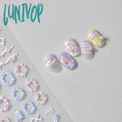 Lunivop Pink Blue Cute Little Flowers Love Heart 5D Embossed Reliefs Self Adhesive Nail Art