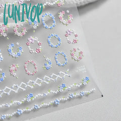 Lunivop Pink Blue Cute Little Flowers Love Heart 5D Embossed Reliefs Self Adhesive Nail Art