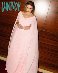 Lunivop Pink Chiffon Pleat Prom Dresses Cap Sleeves Evening Dress 2024 Girls Wedding Party Gown
