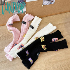 Lunivop Pink Girl Fingerless Gloves Colorful Letter Label Y2K Cute Arm Covers Warmer Harajuku Cuffs