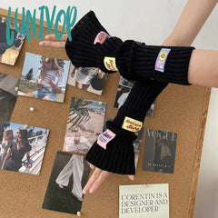 Lunivop Pink Girl Fingerless Gloves Colorful Letter Label Y2K Cute Arm Covers Warmer Harajuku Cuffs