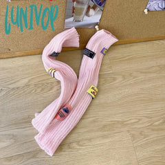 Lunivop Pink Girl Fingerless Gloves Colorful Letter Label Y2K Cute Arm Covers Warmer Harajuku Cuffs