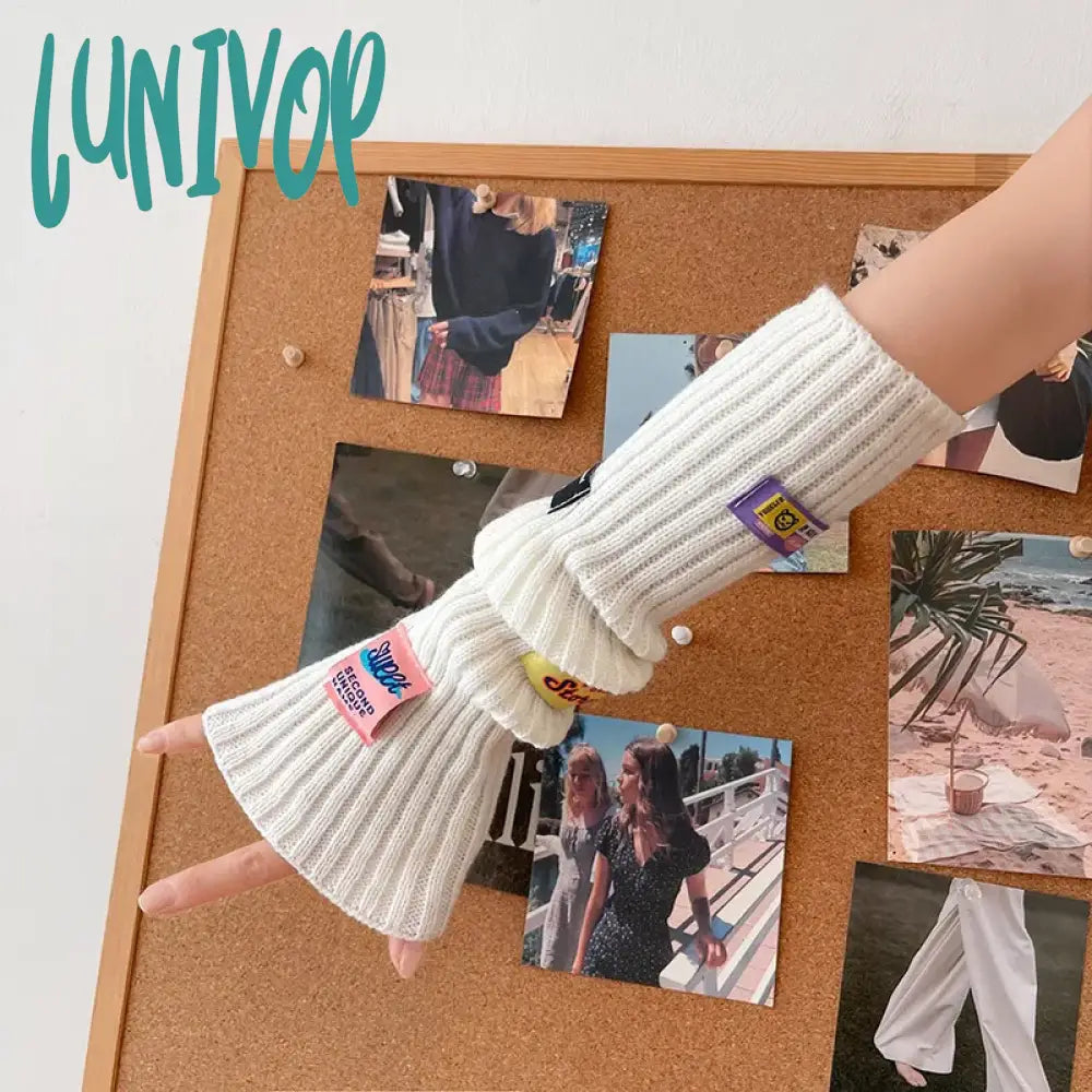 Lunivop Pink Girl Fingerless Gloves Colorful Letter Label Y2K Cute Arm Covers Warmer Harajuku Cuffs