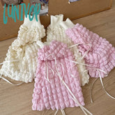 Lunivop Pink Girl Leg Warmers Y2K Cream Puff Straps Pile Socks Vintage Cloud Wide Harajuku Knitted