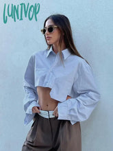 Lunivop Pocket Patchwork Cropped Shirts For Women 2024 New Spring Summer Chic Long Sleeve Button