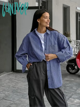 Lunivop Pocket Striped Blouses Female Long Sleeve Single Breasted Shirt Tops 2024 Spring New Casual