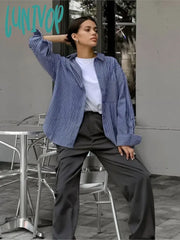 Lunivop Pocket Striped Blouses Female Long Sleeve Single Breasted Shirt Tops 2024 Spring New Casual