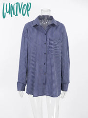 Lunivop Pocket Striped Blouses Female Long Sleeve Single Breasted Shirt Tops 2024 Spring New Casual