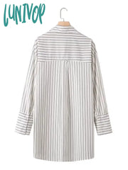 Lunivop Pocket Striped Blouses Women 2024 Spring New Chic Long Sleeve Lapel Collar Button Up Blouse