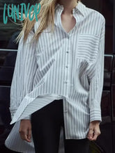 Lunivop Pocket Striped Blouses Women 2024 Spring New Chic Long Sleeve Lapel Collar Button Up Blouse