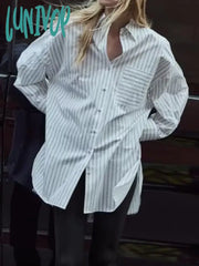 Lunivop Pocket Striped Blouses Women 2024 Spring New Chic Long Sleeve Lapel Collar Button Up Blouse