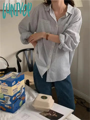 Lunivop Pockets Striped Shirts Women 2024 Spring New Long Sleeve Single Breasted Lapel Collar