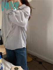 Lunivop Pockets Striped Shirts Women 2024 Spring New Long Sleeve Single Breasted Lapel Collar