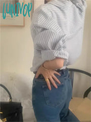Lunivop Pockets Striped Shirts Women 2024 Spring New Long Sleeve Single Breasted Lapel Collar