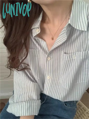 Lunivop Pockets Striped Shirts Women 2024 Spring New Long Sleeve Single Breasted Lapel Collar