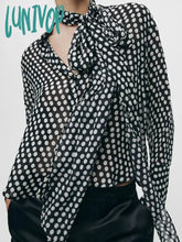Lunivop Polka Dot Blouses For Women 2024 Spring New Fashion Long Sleeve Bow Collar Pullover Blouse